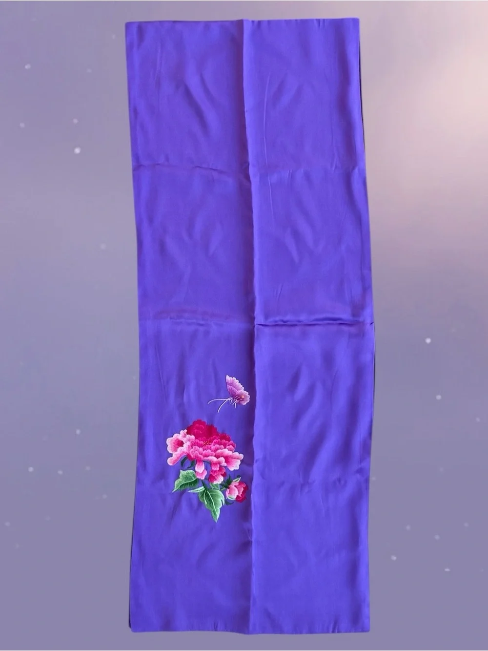 Purple Floral Embroidered Scarf Wrap
